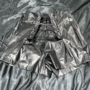 Shein high waisted pvc material shorts (tie up front))
